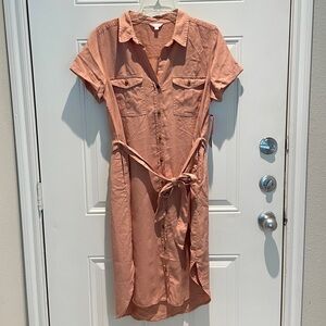 Teddi Rose Dusty Pink Short Sleeve A-Line Tie Button Down Dress Size Medium